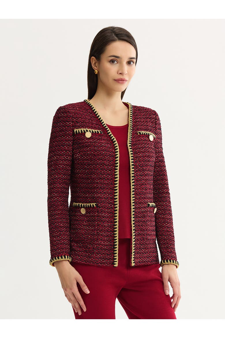 Heritage Trim Tweed Knit Jacket, Alternate, color, Scarlet Red/Black/Gold Lurex