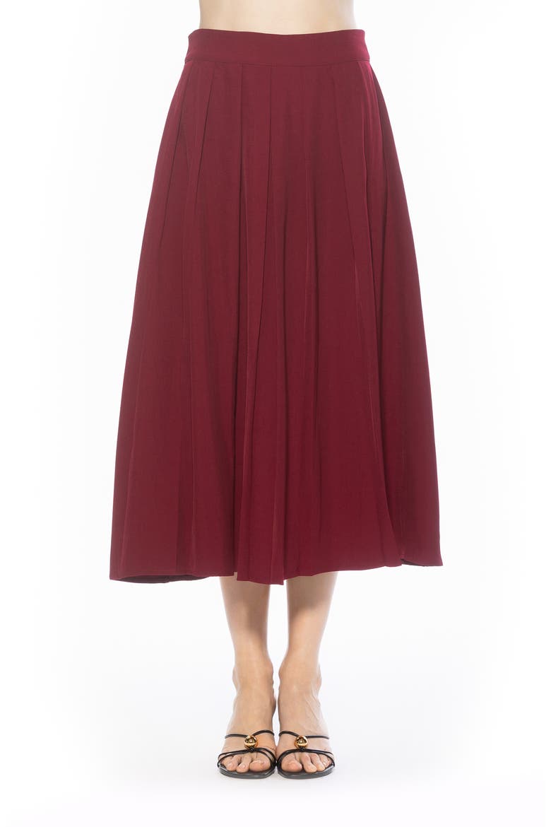 Oren Pleated Midi Skirt, Main, color, BURGUNDY