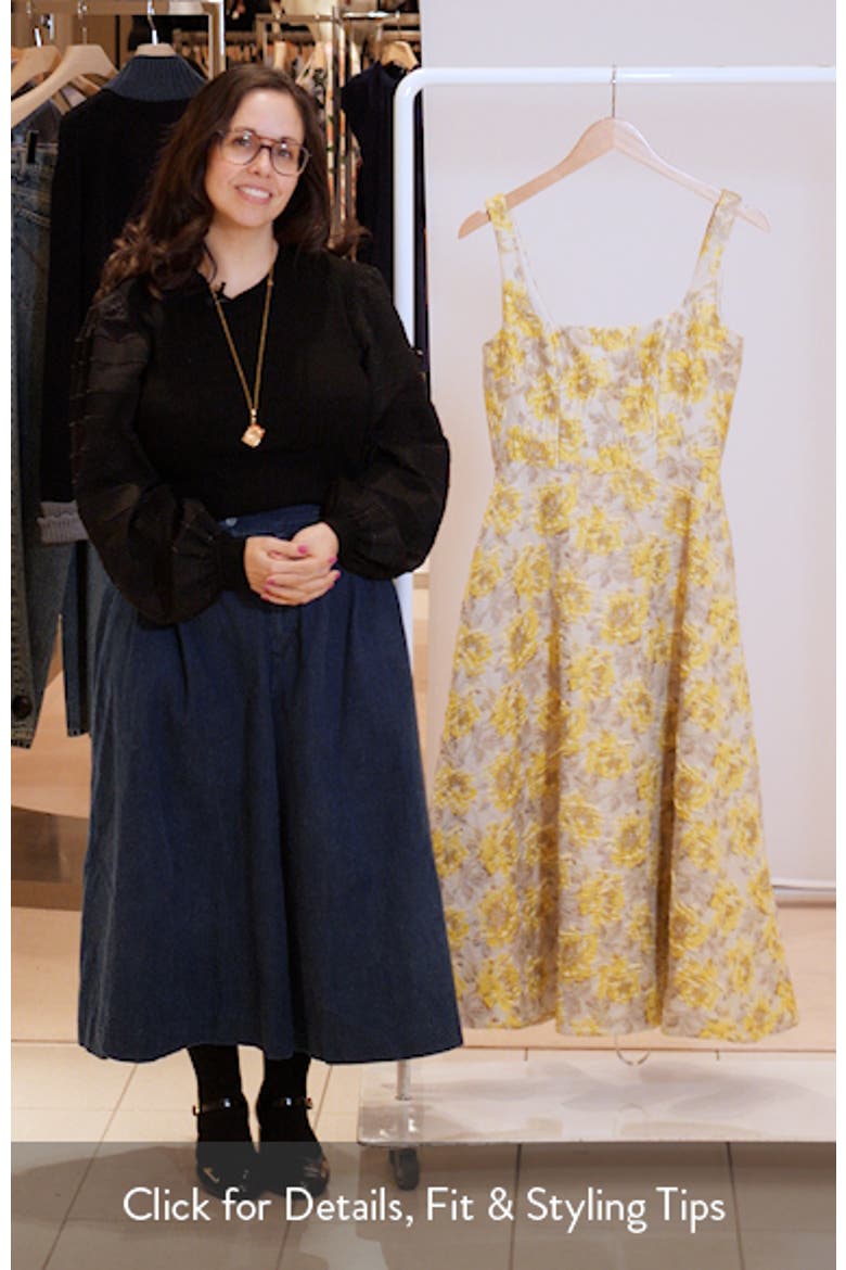 Golden Metallic Floral Midi Cocktail Dress video