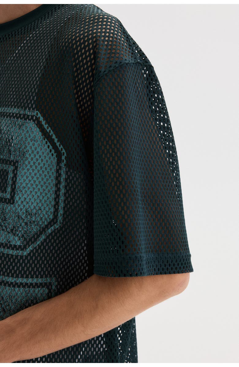 H&M Oversized Fit Printed Mesh T-shirt, Alternate, color, Dark Teal/22
