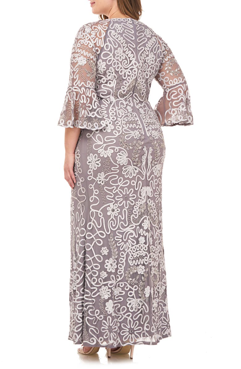 JS Collections Bell Sleeve Bead & Soutache Gown, Alternate, color,