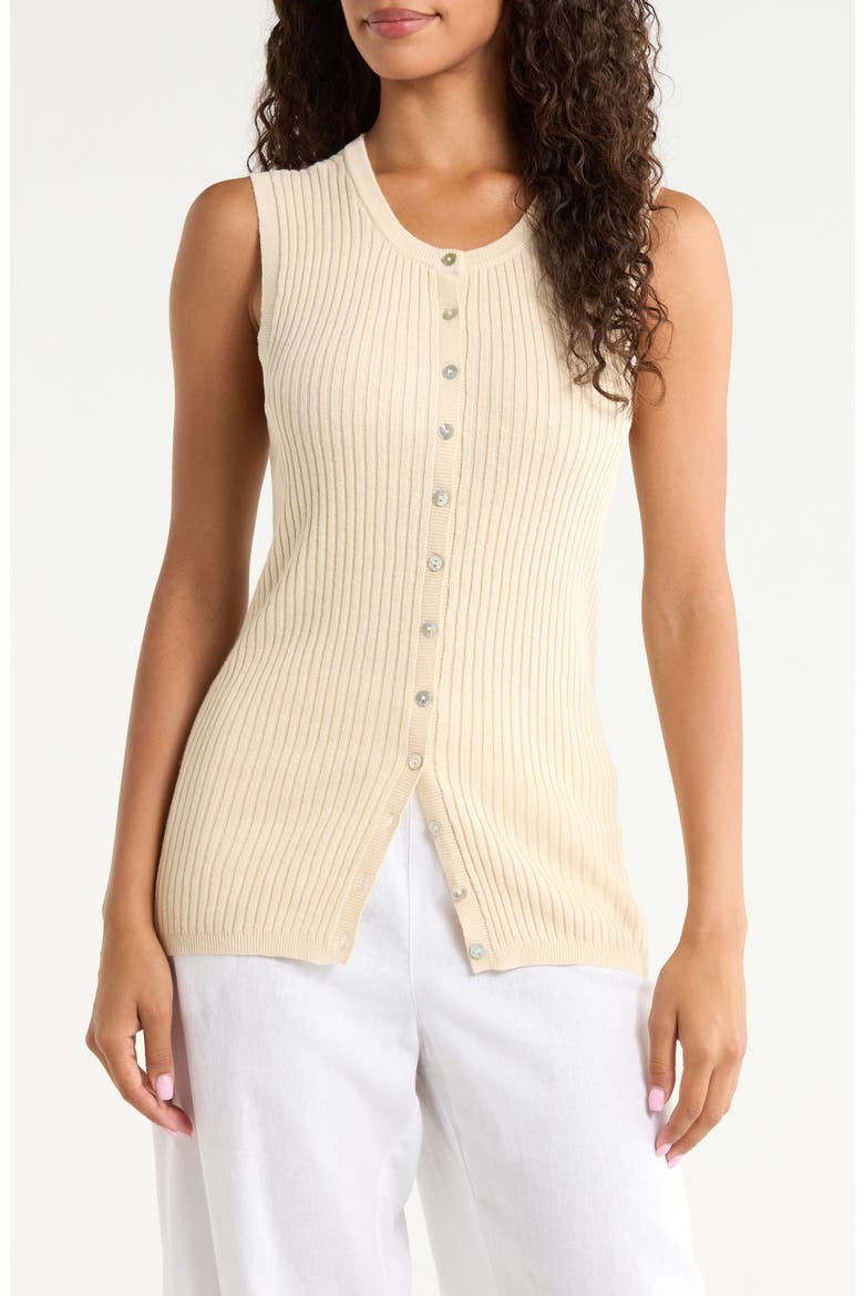 Miramar Rib Knit Linen & Cotton Blend Button-Up Sweater Tank, Main, color, SUMMER SAND