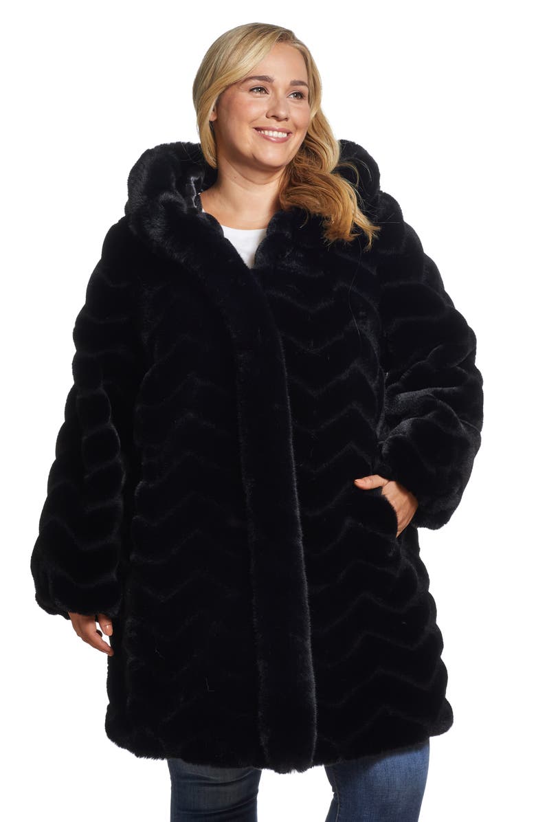 Gallery Hooded Faux Fur Jacket, Alternate, color, Black