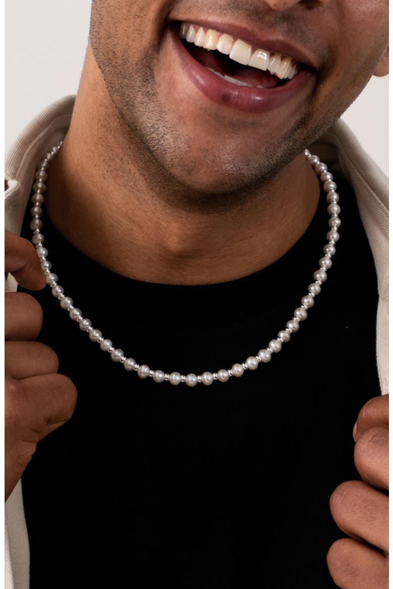 Men's White Pearl Halo Necklace, Alternate, color, Sterling Silver