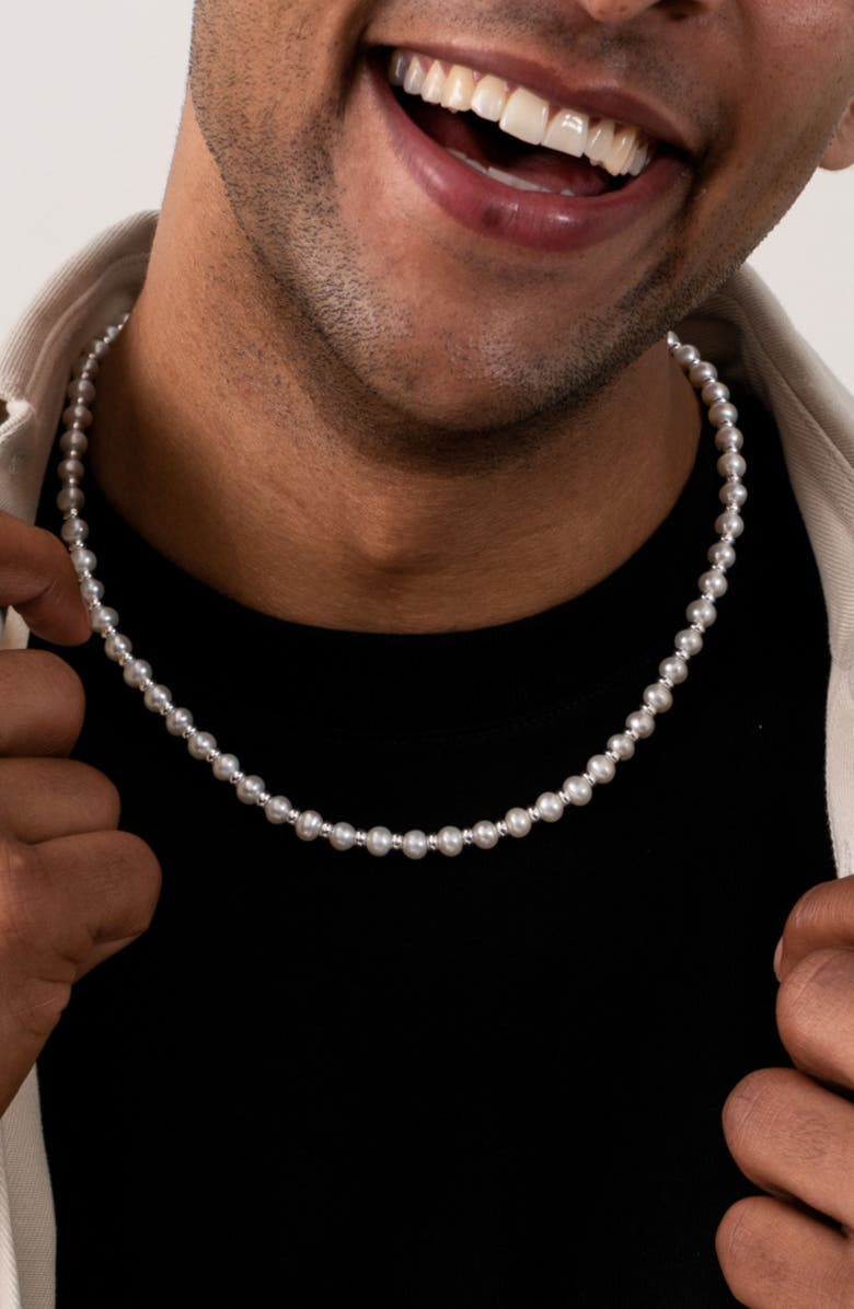 Dower 
Hall Men
s White Pearl Halo Necklace, Alternate, color, Sterling Silver