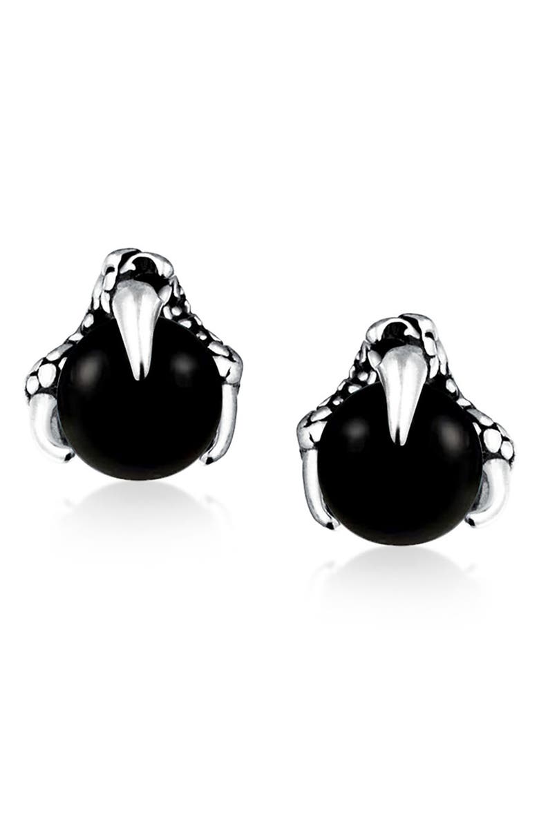 BLING JEWELRY Orb Dragon Claw Stud Earrings, Main, color, Black