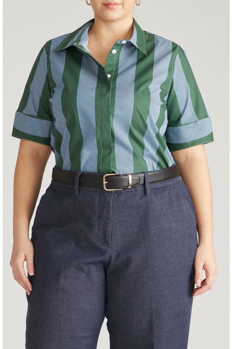 Stretch Poplin Shirt, Main, color, GREEN/ PURPLE STRIPE