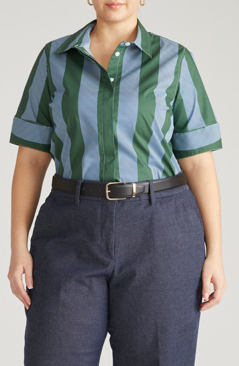 Universal Standard Stretch Poplin Shirt, Main, color, Green/ Purple Stripe