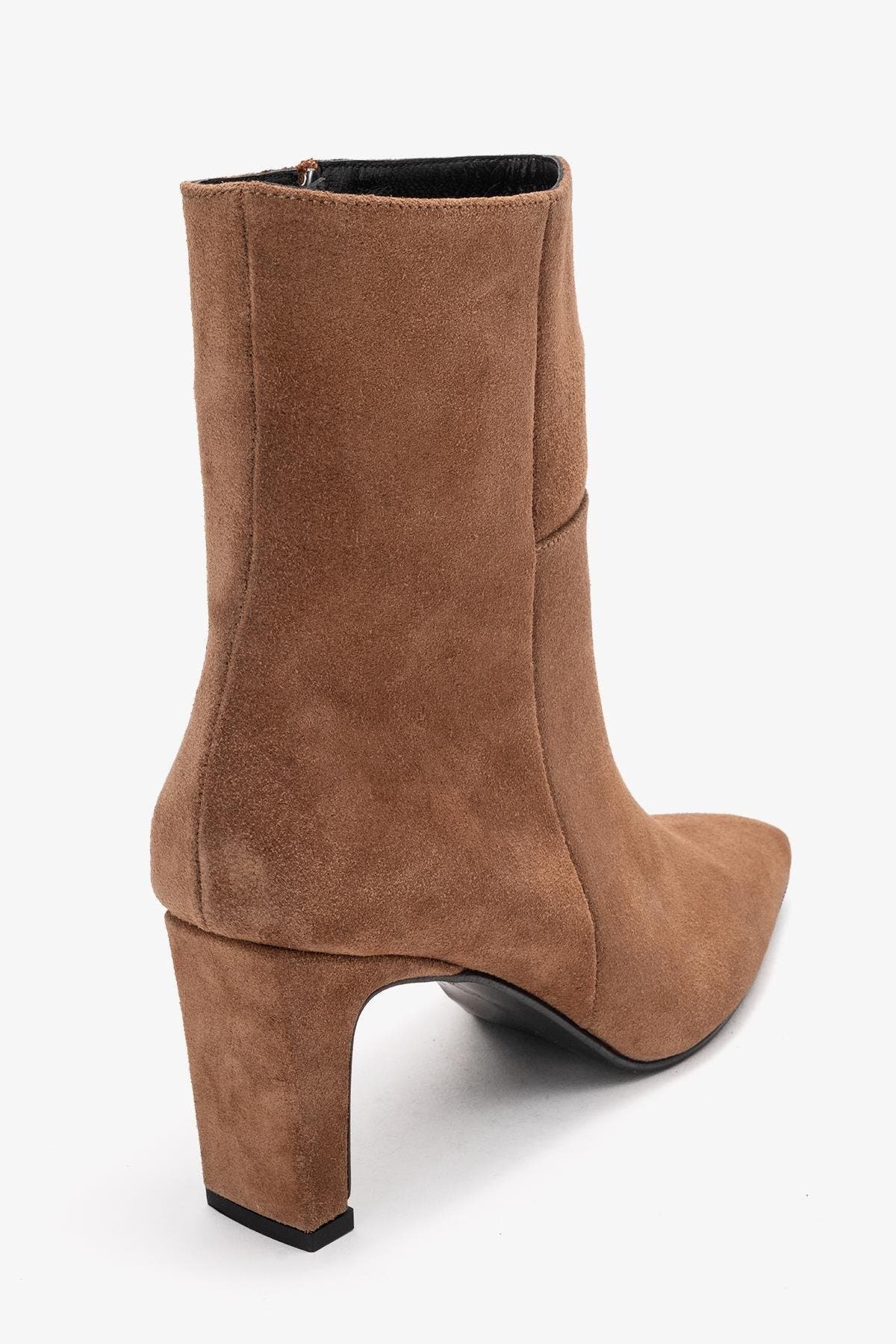 Forever & Always Shoes Kyoto Leather Block Heel Boot, Alternate, color, Cognac Suede Leather