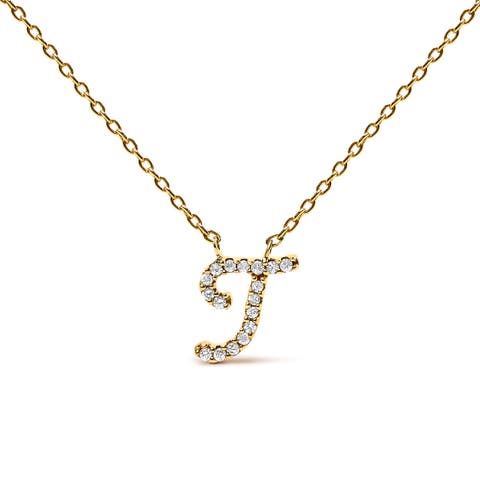 10K Gold Diamond Accent  A-Z Initial Script Style Pendant Necklace