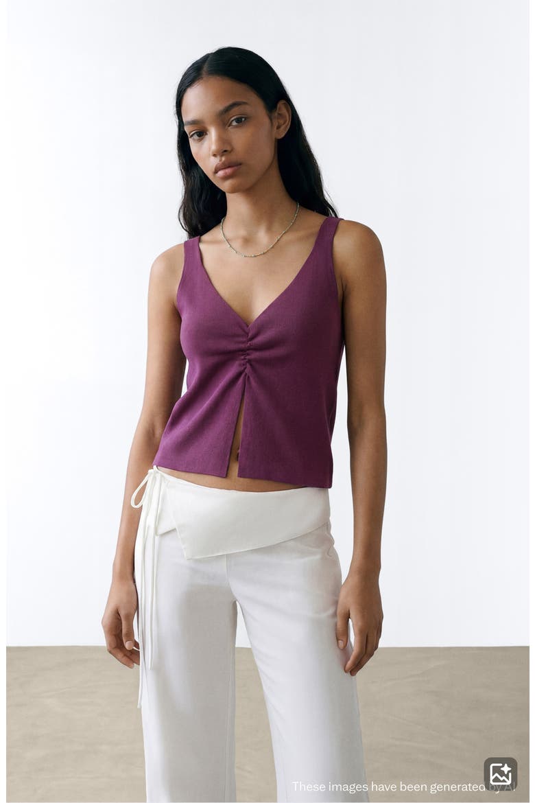 Gathered Detail Knit Tank, Alternate, color, PURPLE