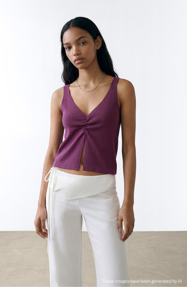 MANGO TEEN Gathered Detail Knit Tank, Alternate, color, Purple