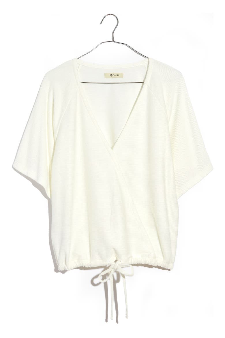 Drapey Ottoman Jacquard Faux Wrap Top, Main, color, BRIGHT IVORY