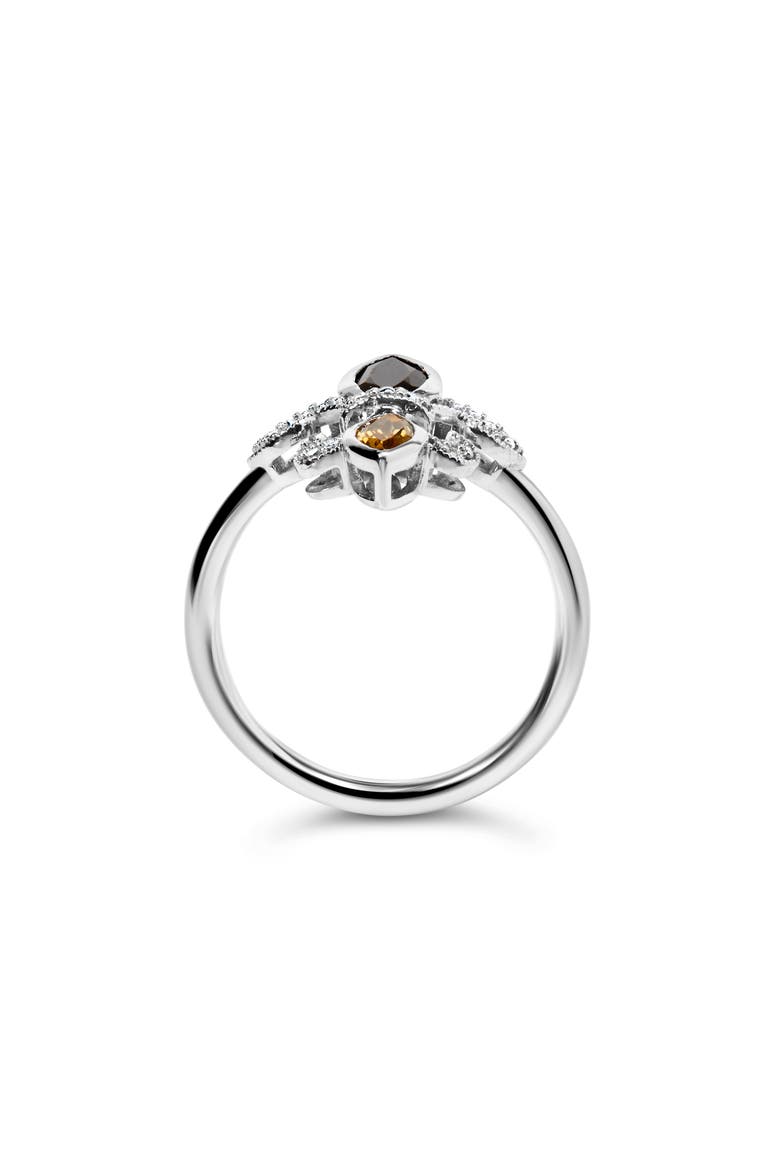 Silver Onyx, Citrine and Diamond Accent Fleur De Lis Ring, Alternate, color, White