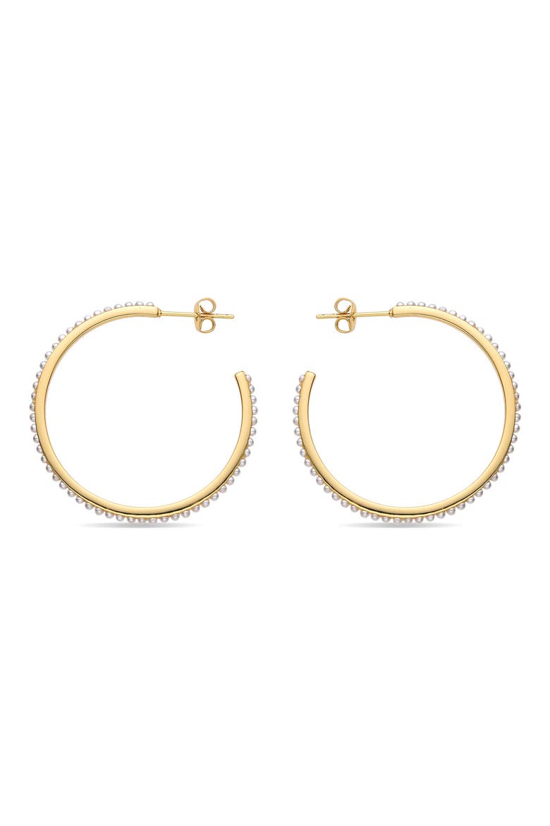 Lyna Faux Pearl Hoop Earrings, Alternate, color, GOLD