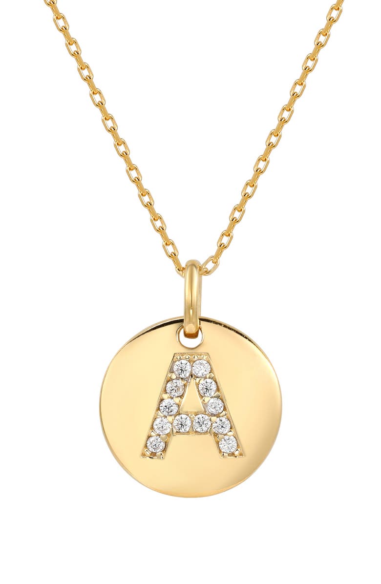 SUZY LEVIAN Yellow Sterling Silver White Cubic Zirconia Initial Disc Pendant Necklace, Main, color, 