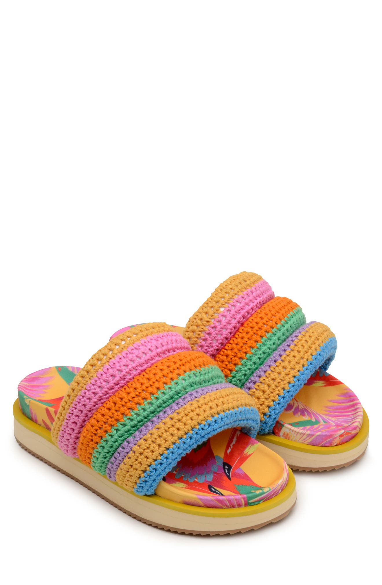 Stripe Crochet Platform Slide, Main, color, COLORFUL TOUCANS