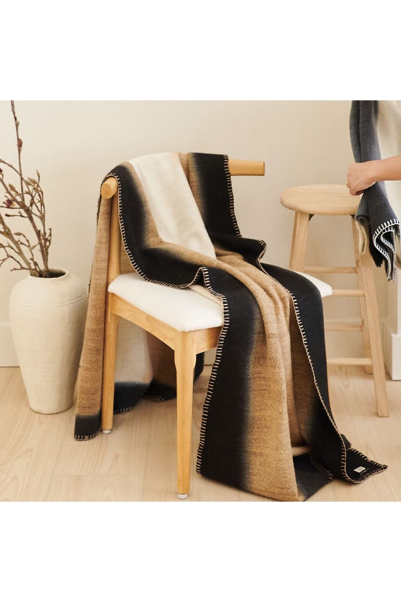 Siro Brown And White Ombre Textured Throw In Hand Spun Merino And Hand Stitched Hem, Alternate, color, White/Brown