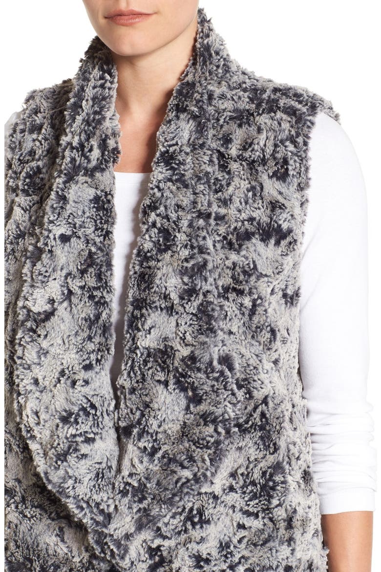 Draped Faux Fur Vest, Alternate, color, FROSTED BLACK