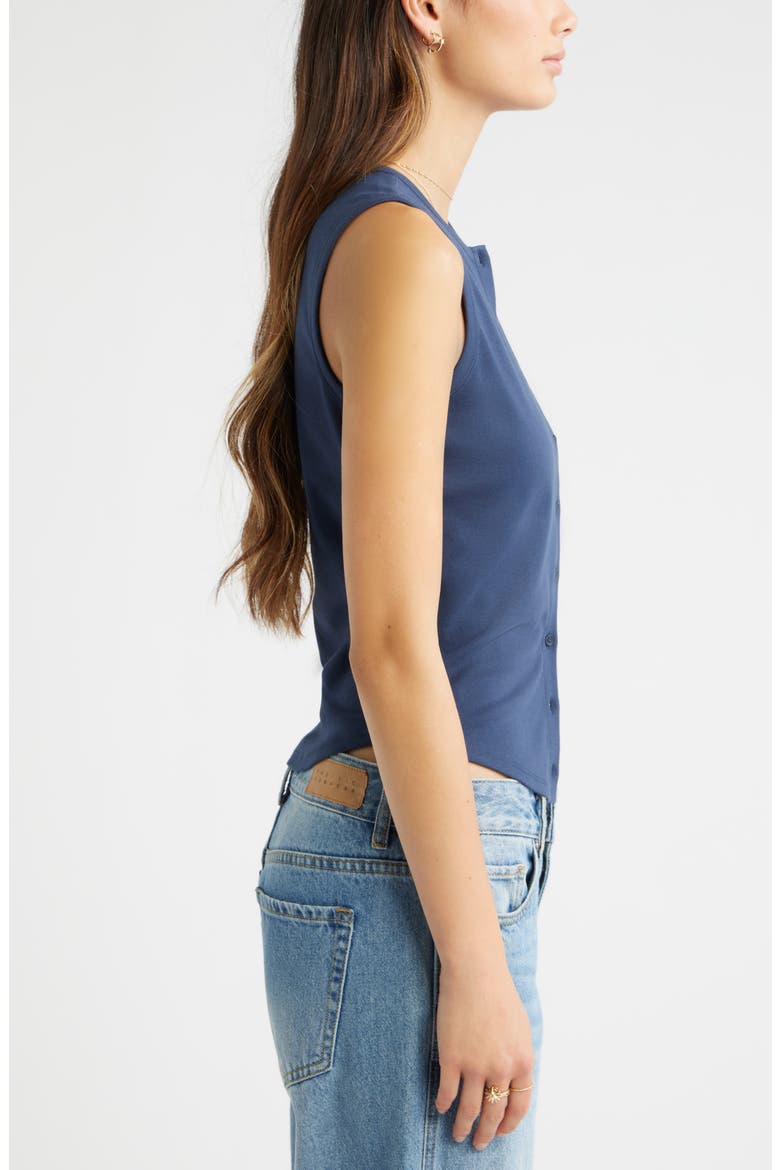 Cotton Blend Button-Up Tank, Alternate, color, NAVY INDIGO