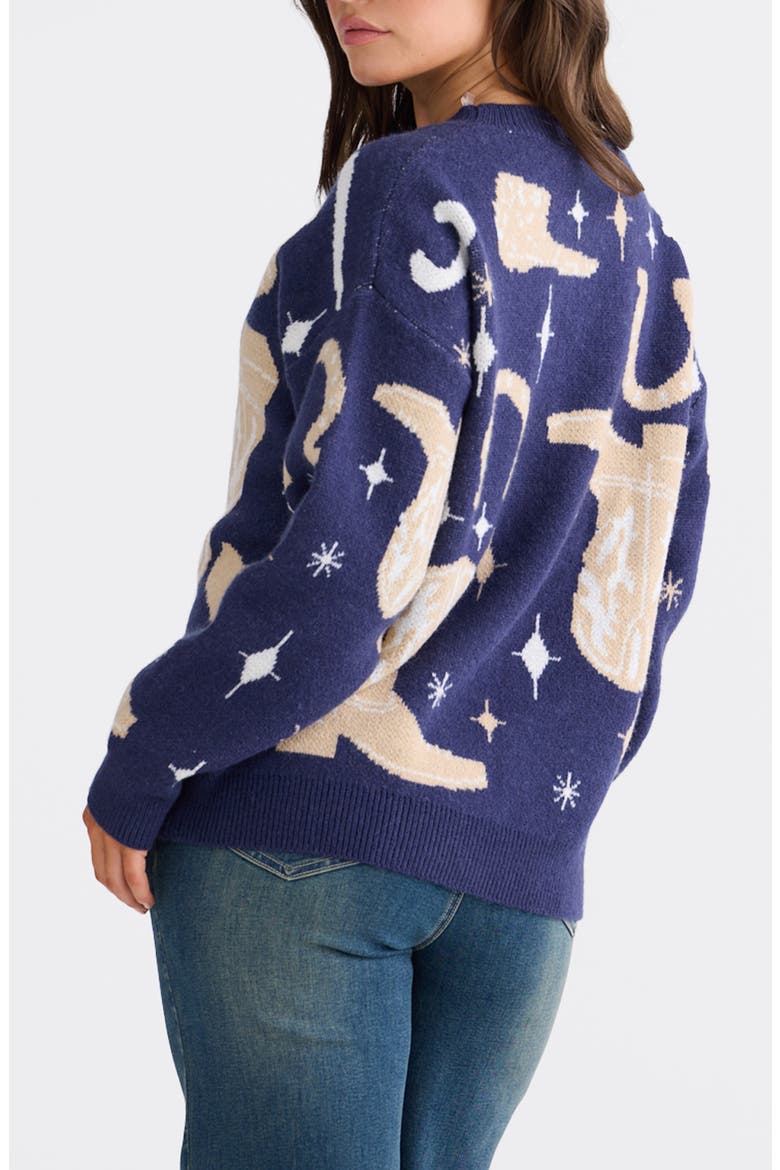 Lucky Boots Crewneck Sweater, Alternate, color, NAVY
