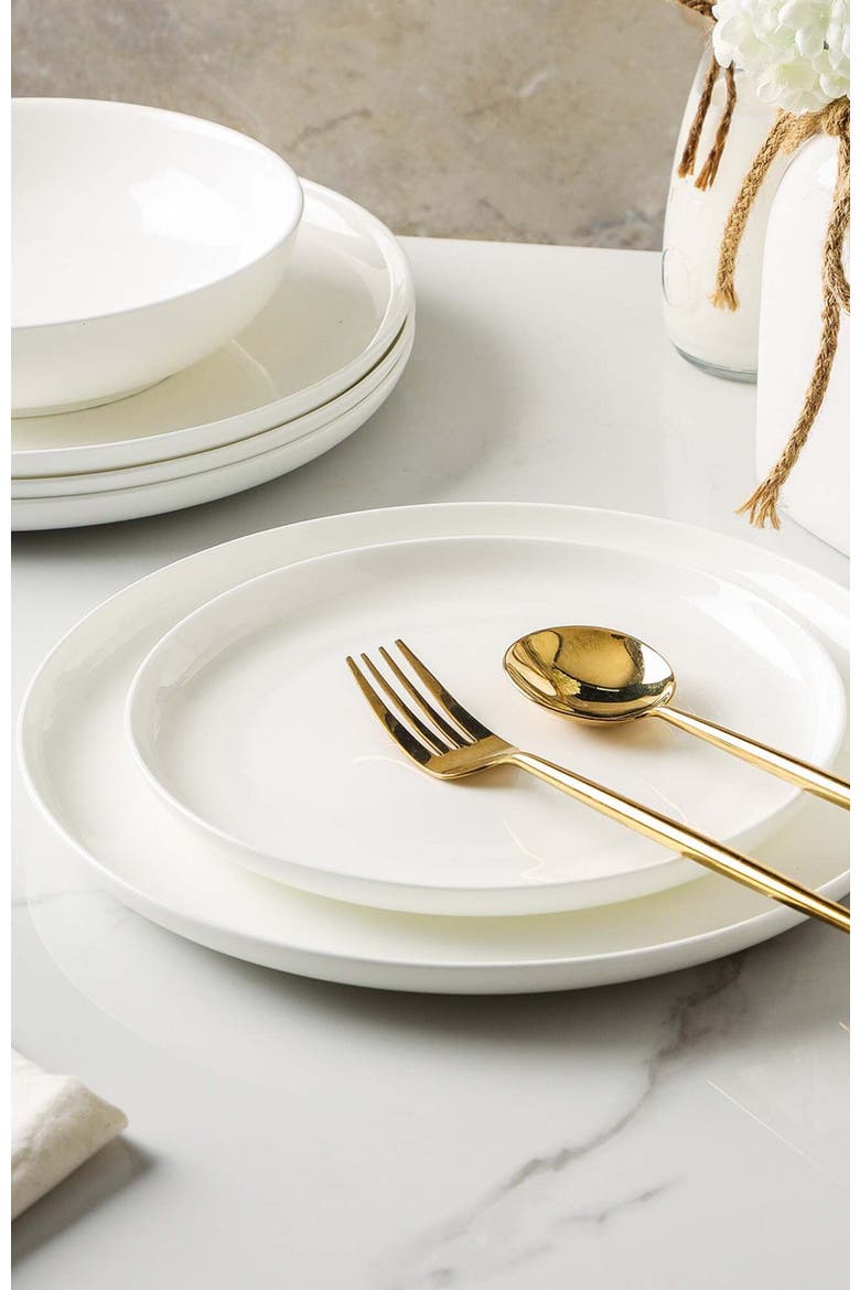 Gabrielle Bone China 12-Piece Dinnerware Set, Alternate, color, White