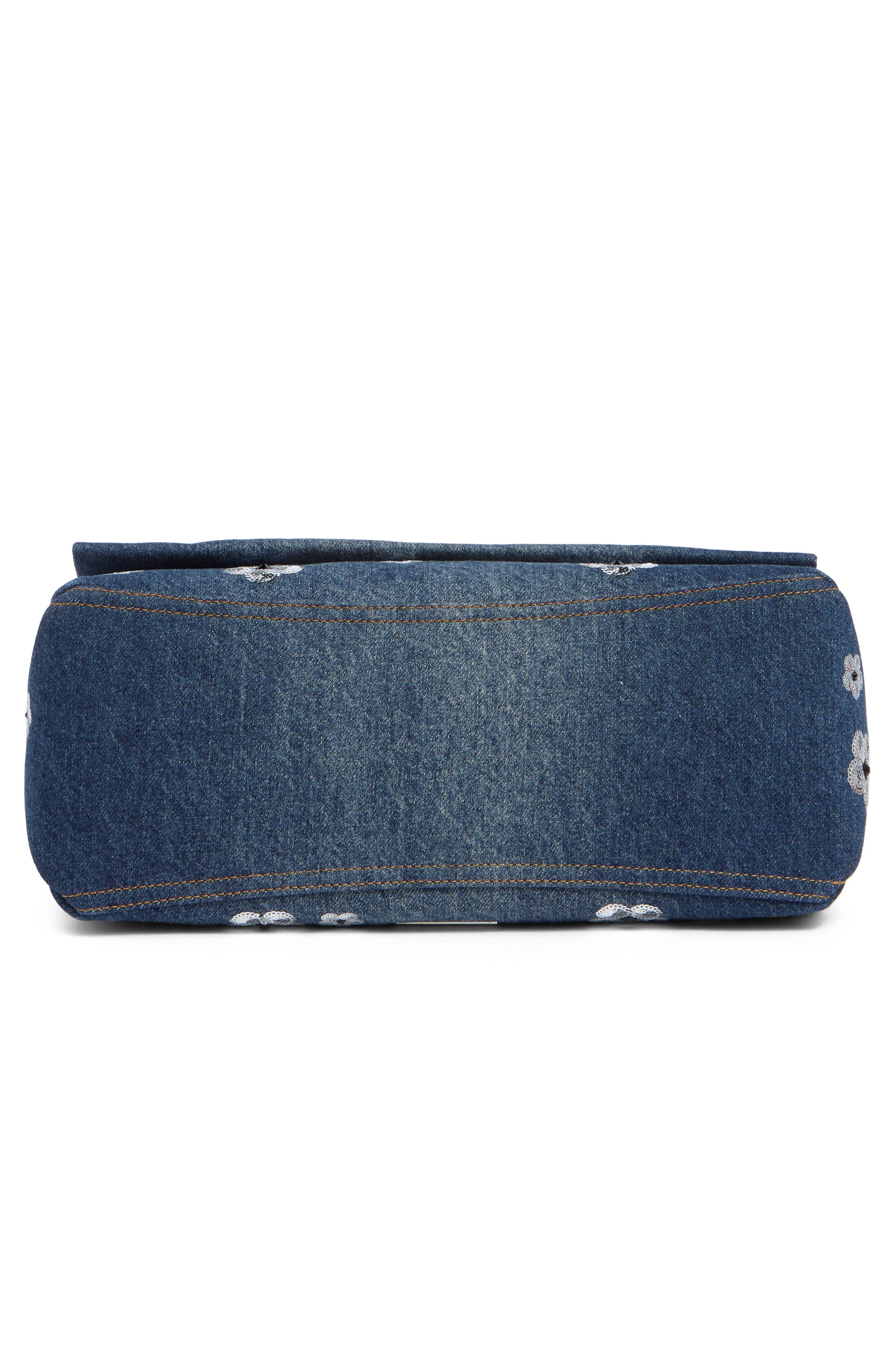 The Large Dual Sequin Flower Denim Shoulder Bag, Alternate, color, VINTAGE INDIGO