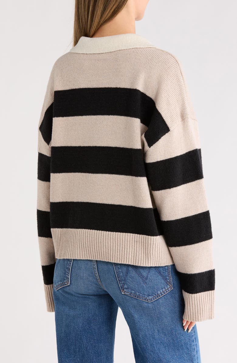 Sanctuary Stripe Rugby Polo Sweater, Alternate, color, Pearl / Black / Scone