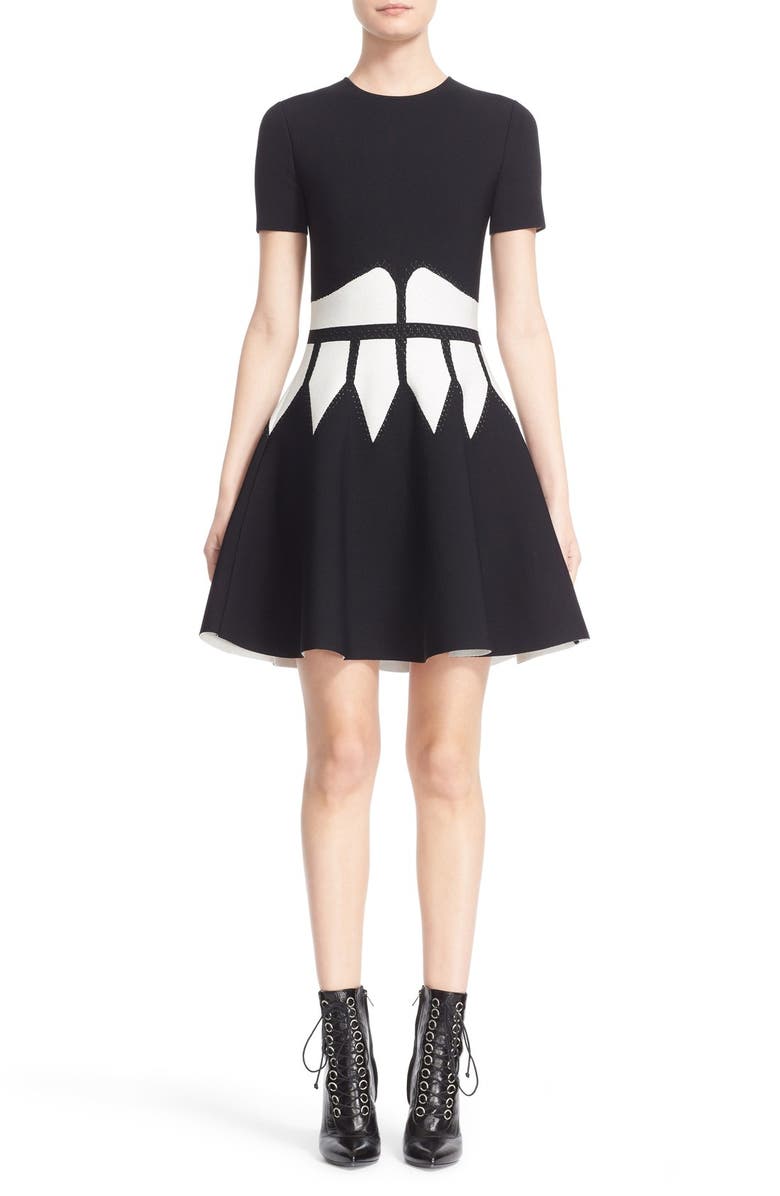 McQueen Alexander McQueen Intarsia Knit Fit & Flare Dress, Main, color, 