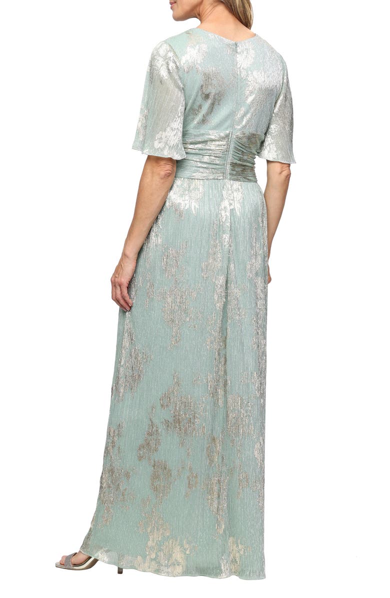 SL FASHIONS Metallic Jacquard Gown, Alternate, color, Sage / Gold