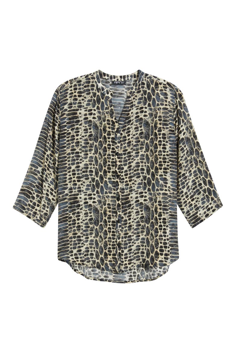 Mandarin Collar Button-Up Shirt, Alternate, color, SLATE/ALABASTER