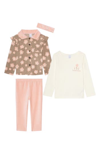 Pl Baby By Petit Lem Shacket, Long Sleeve T-shirt, Leggings & Headband Set In Multi
