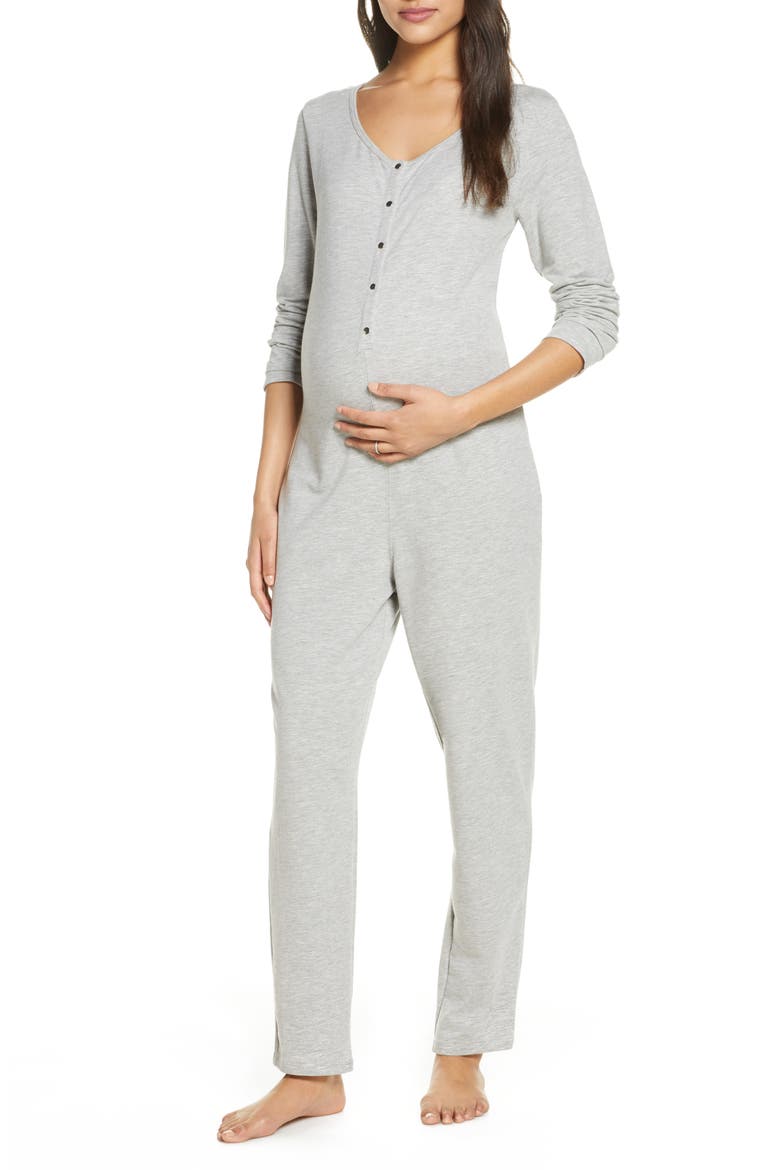 Maternity/Nursing Henley Jumpsuit, Main, color, GREY MARLE
