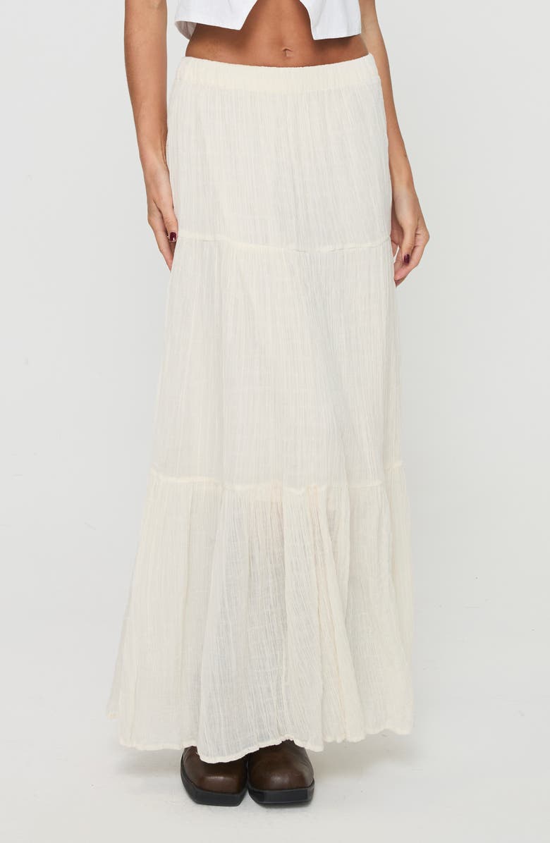 Princess Polly Gilchrist Low Rise Tiered Maxi Skirt, Main, color, Ivory Low Impact