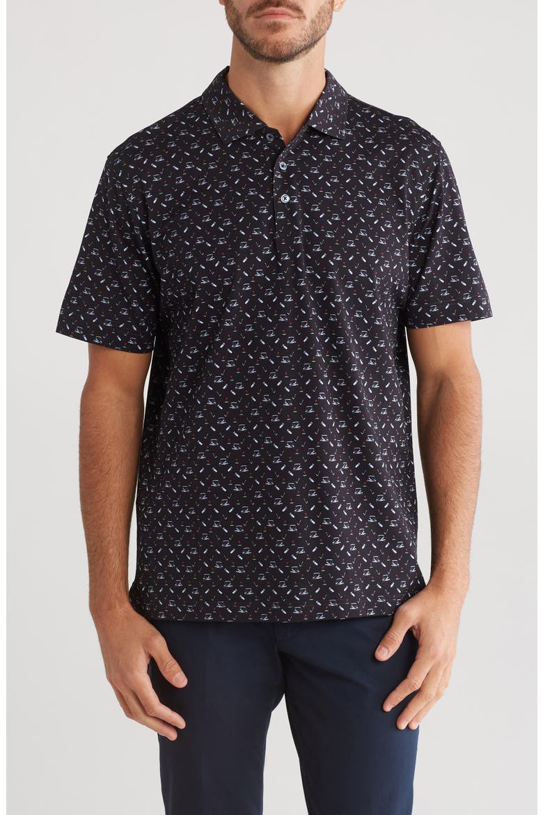 Victor Golf Print Stretch Cotton Polo, Main, color, MIDNIGHT