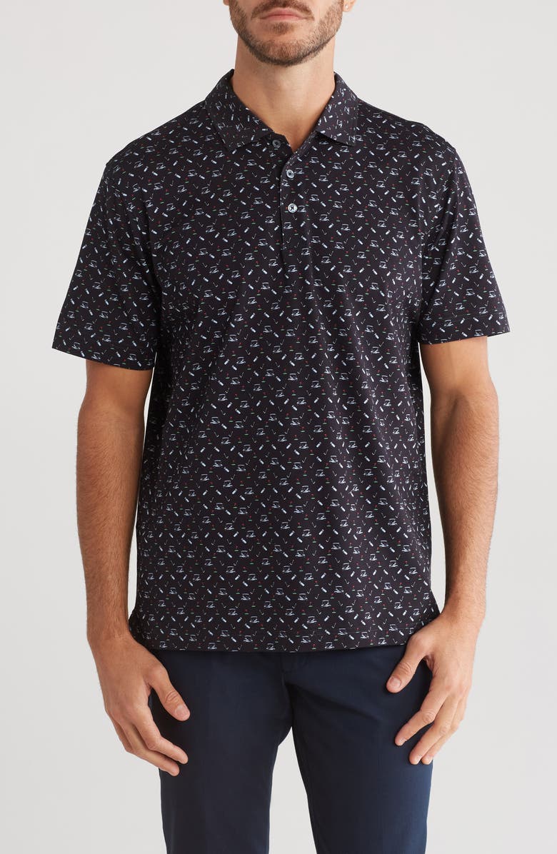 Bugatchi Victor Golf Print Stretch Cotton Polo, Main, color, Midnight