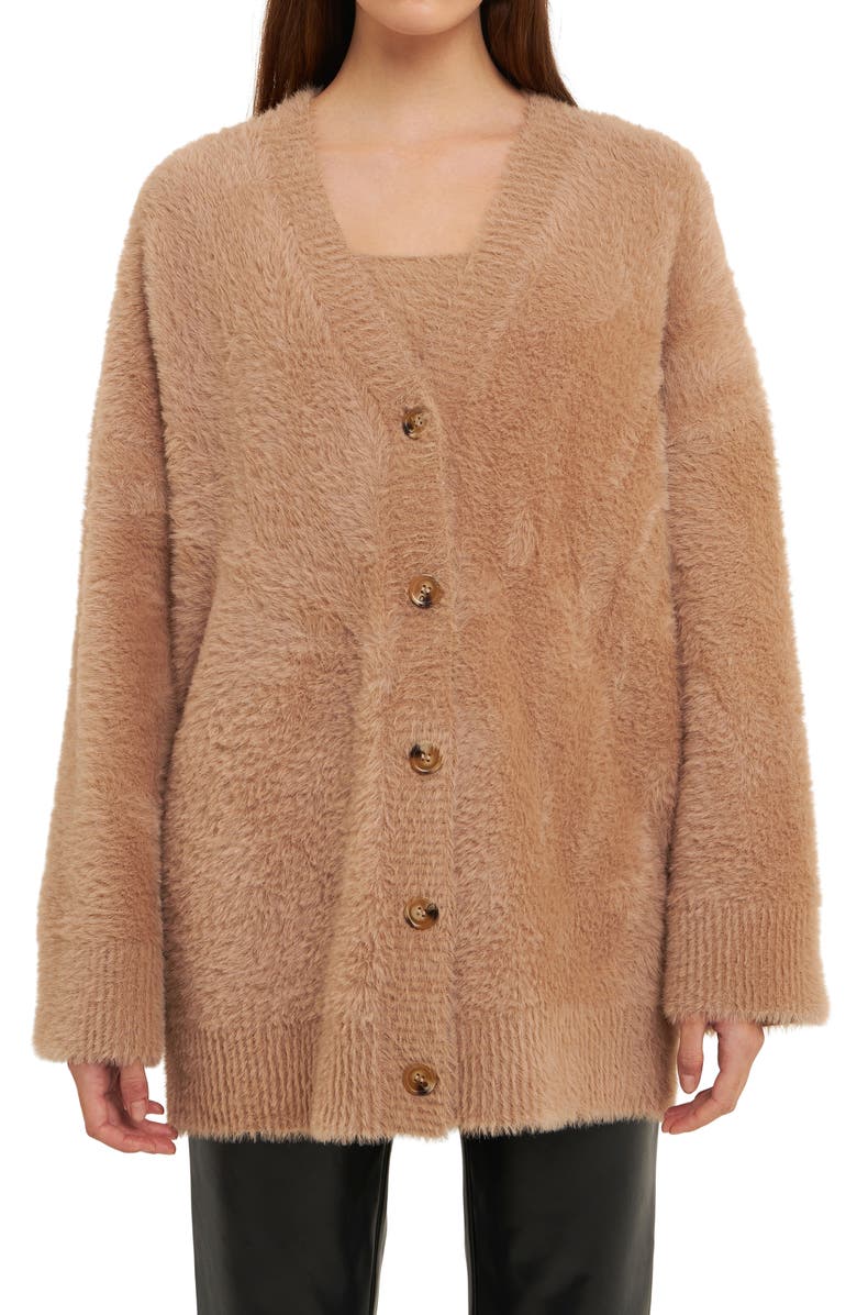 Grey Lab Feather Plush Cardigan, Alternate, color, 