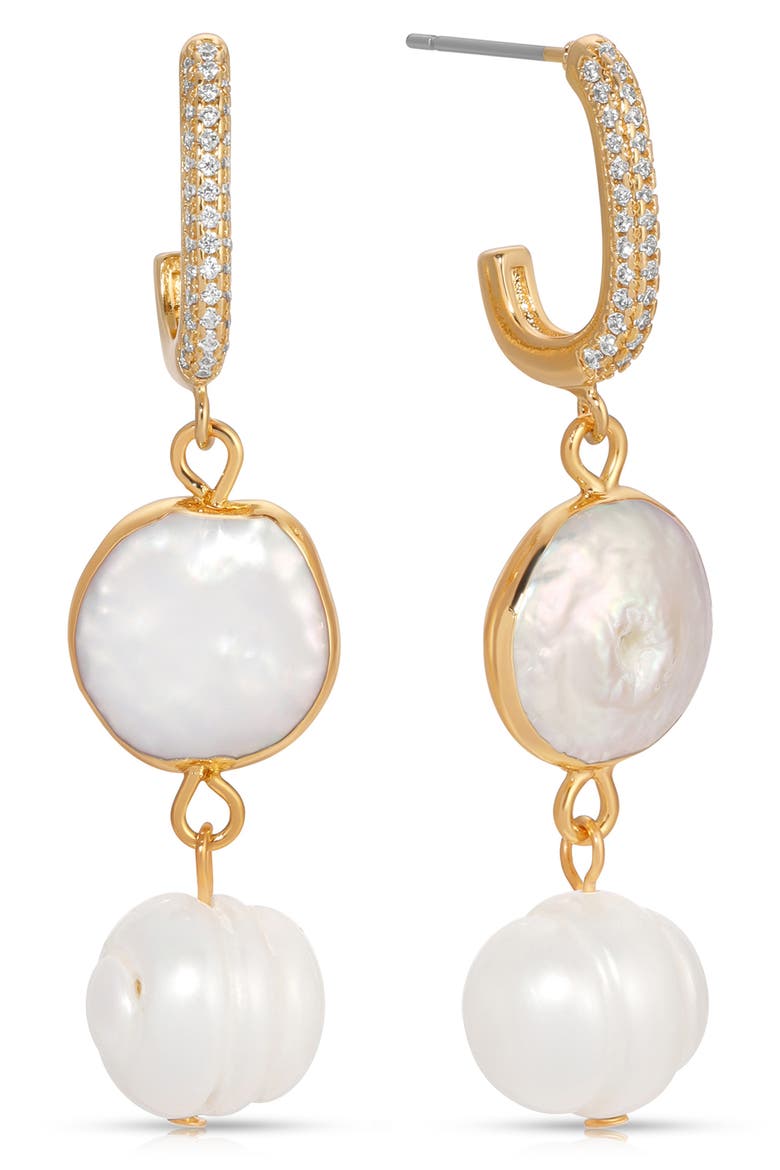 Cultured Freshwater Pearl Drop Huggie Hoop Earrings, Main, color, GOLD