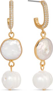 Ettika Cultured Freshwater Pearl Drop Huggie Hoop Earrings