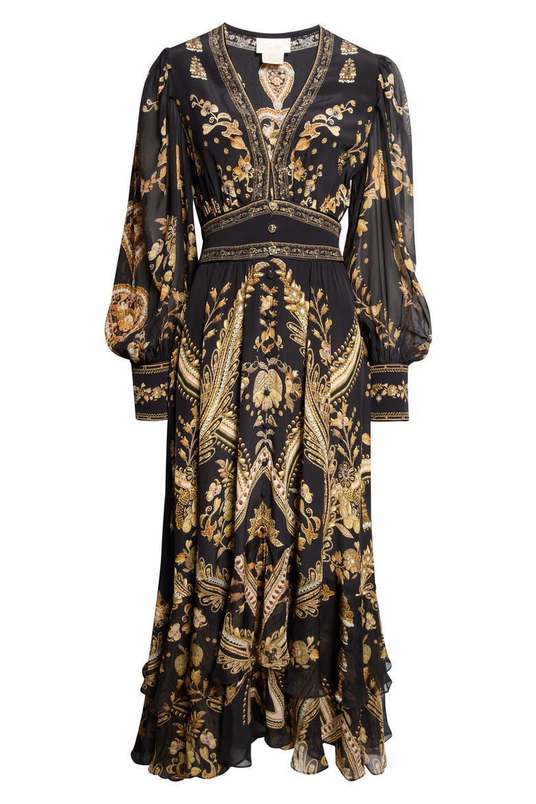Taurus Rising Long Sleeve Silk Maxi Dress, Main, color, TAURUS RISING