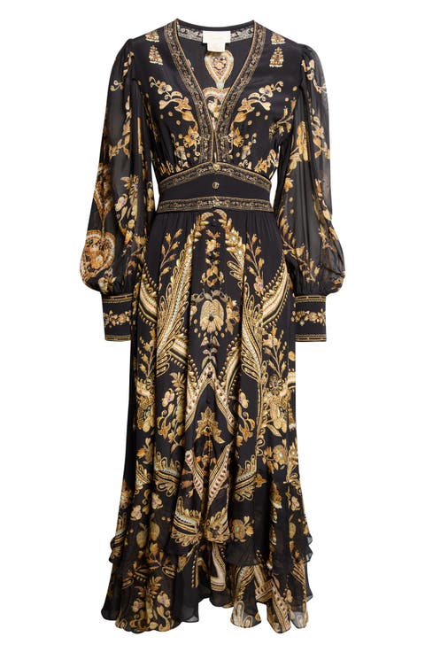 Taurus Rising Long Sleeve Silk Maxi Dress