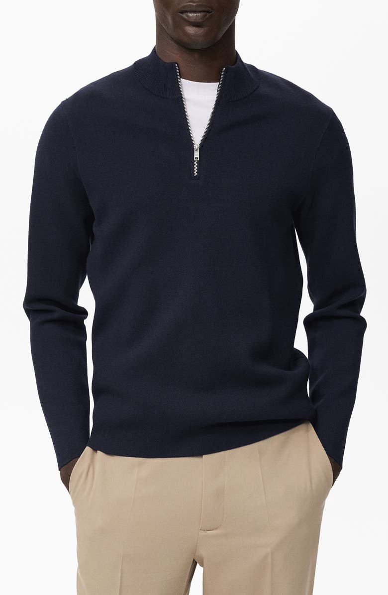 MANGO Quarter Zip Sweater, Main, color, Navy
