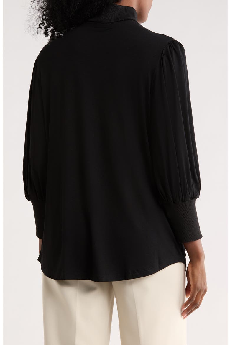 Mock Neck Ruched Sleeve Top, Alternate, color, BLACK