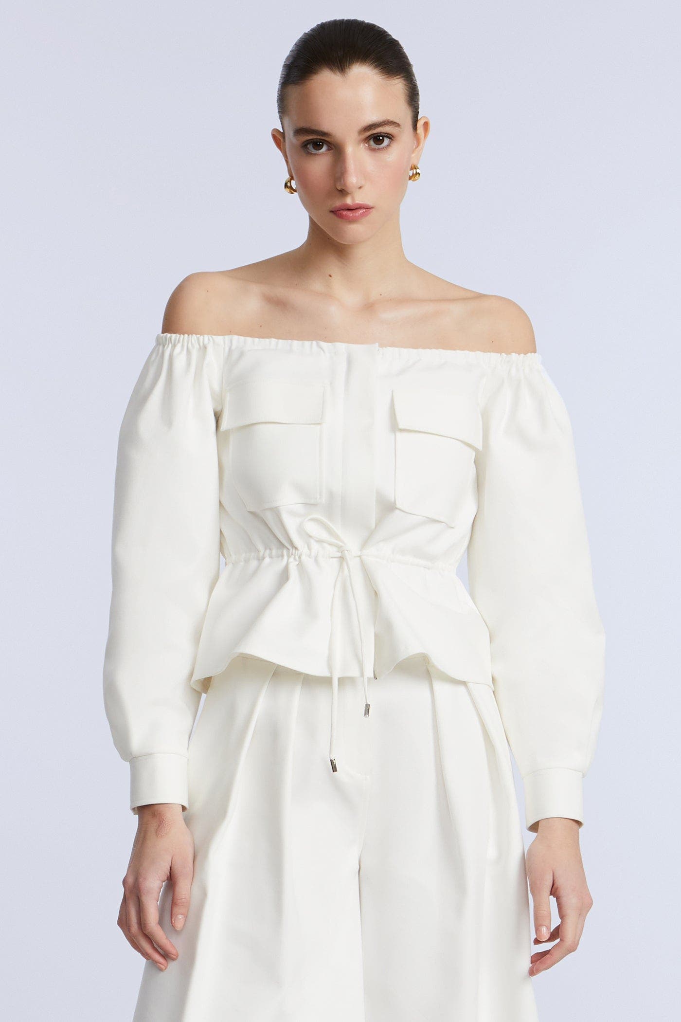 Off shoulder drawstring top - image 2