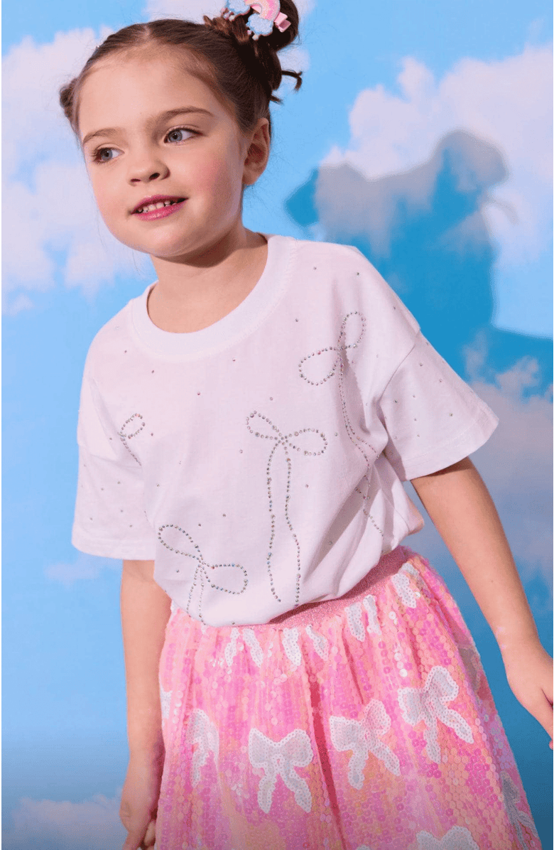 Lola + The Boys Crystal Bows T-shirt, Alternate, color, White