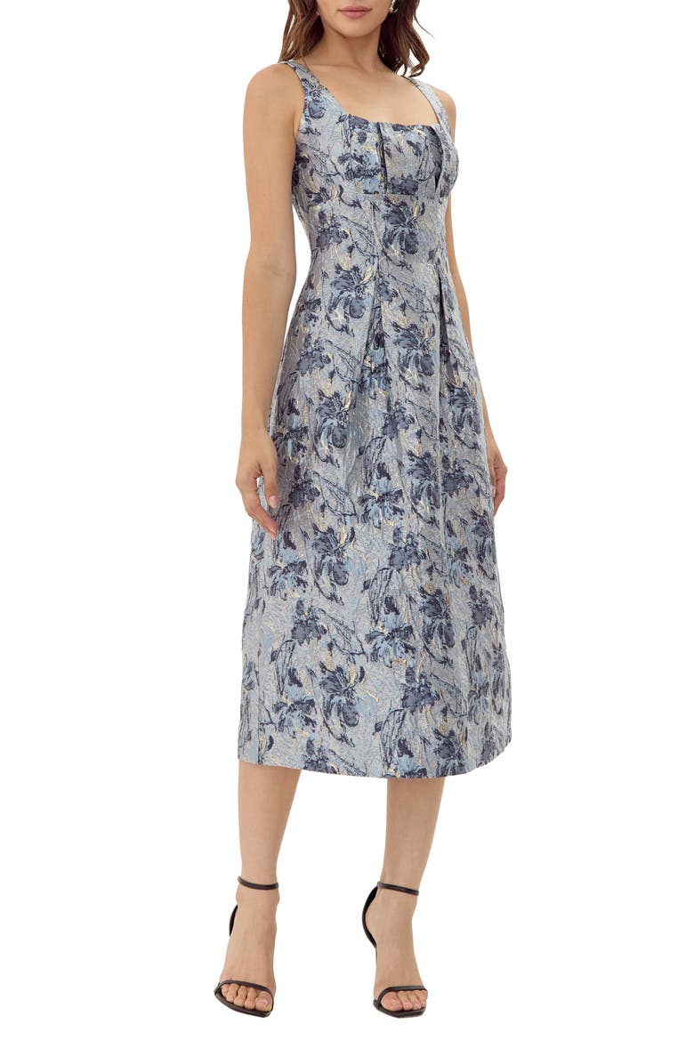 Adelyn Rae Stefani Metallic Floral Jacquard Midi Dress, Main, color,