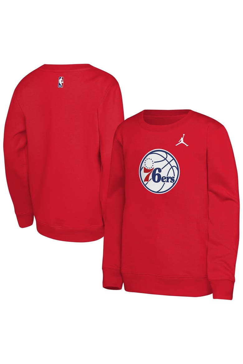 Youth Jordan Brand Red Philadelphia 76ers Courtside Statement Edition Sweatshirt, Main, color, Red
