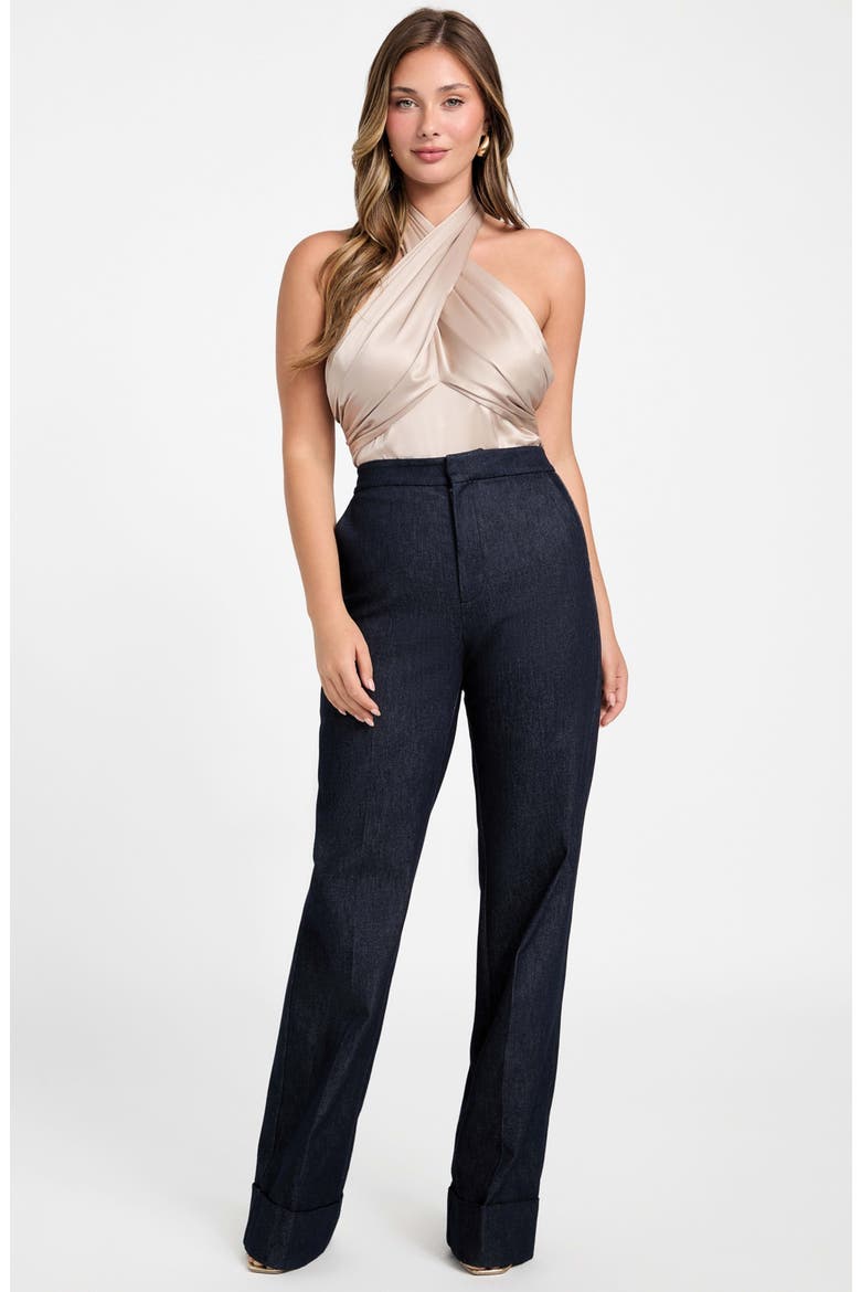 Aretha Twist Front Satin Halter Top, Alternate, color, VELVET TAUPE