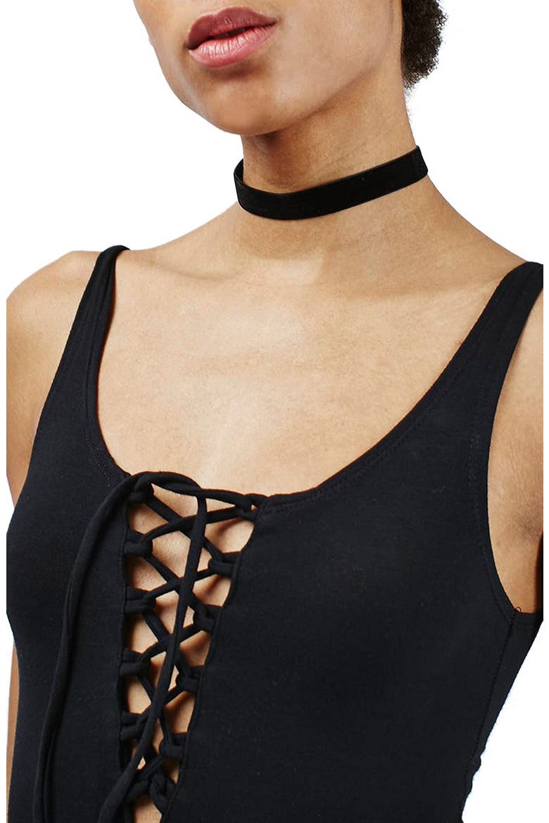 Lace-Up Sleeveless Bodysuit, Alternate, color, BLACK