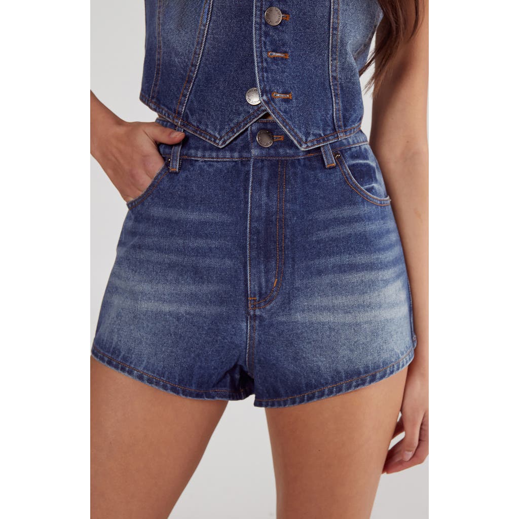 Nasty Gal Faux Peal Trim Denim Shorts In Authentic Midwash